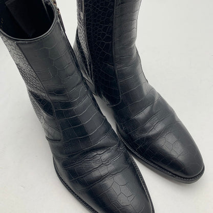 【中古品】【メンズ】 SAINT LAURENT サンローラン WYATT 40 ZIP BOOTS クロコ型押し ワイアット ジップ ブーツ 靴 183-260805-mh-10-fuzh サイズ：40 カラー：ブラック クロコ型押し 万代Net店