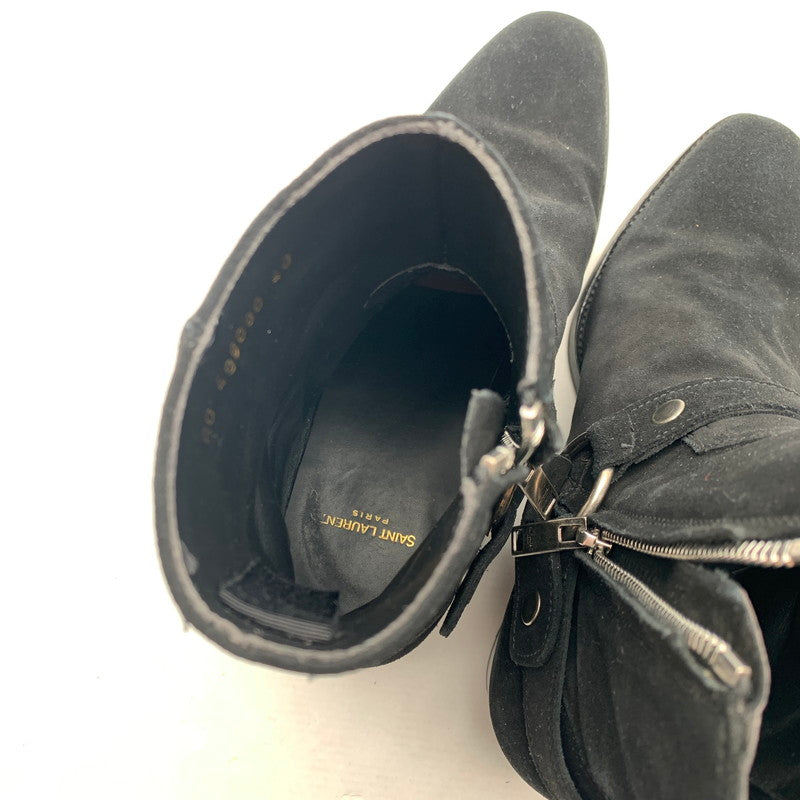 【中古品】【メンズ】 SAINT LAURENT サンローラン WYATT 40 HARNESS BOOTS リング スウェード ワイアット ハーネス ブーツ 靴 183-260805-mh-09-fuzh サイズ：40 カラー：ブラック スウェード 万代Net店