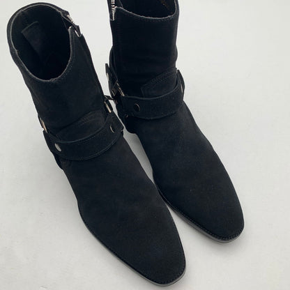 【中古品】【メンズ】 SAINT LAURENT サンローラン WYATT 40 HARNESS BOOTS リング スウェード ワイアット ハーネス ブーツ 靴 183-260805-mh-09-fuzh サイズ：40 カラー：ブラック スウェード 万代Net店