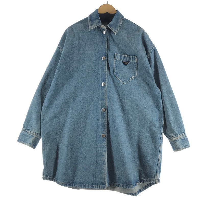 【中古品】【メンズ】 PRADA プラダ オーバーサイズ オーガニックデニム シャツ カラーBLUE SIZE:42 ダメージ加工 168-260806-ky-11-fuzh 万代Net店