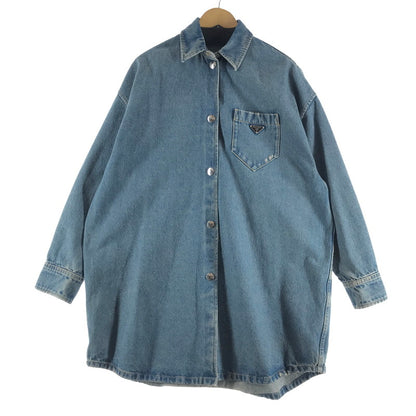 【中古品】【メンズ】 PRADA プラダ オーバーサイズ オーガニックデニム シャツ カラーBLUE SIZE:42 ダメージ加工 168-260806-ky-11-fuzh 万代Net店