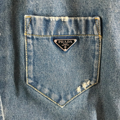 【中古品】【メンズ】 PRADA プラダ オーバーサイズ オーガニックデニム シャツ カラーBLUE SIZE:42 ダメージ加工 168-260806-ky-11-fuzh 万代Net店