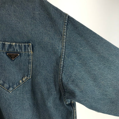 【中古品】【メンズ】 PRADA プラダ オーバーサイズ オーガニックデニム シャツ カラーBLUE SIZE:42 ダメージ加工 168-260806-ky-11-fuzh 万代Net店
