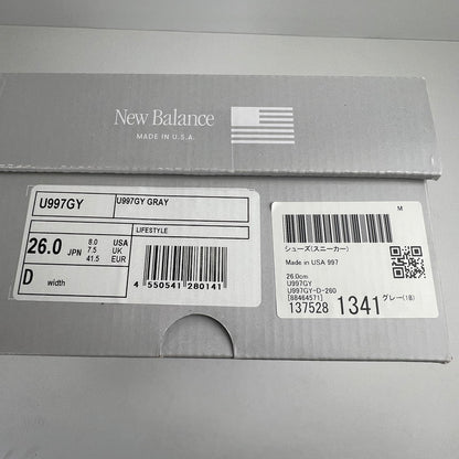 【中古品】【メンズ】 NEW BALANCE ニューバランス U997GY SNEAKER GRAY SIZE:26.0cm ※箱有 スニーカー 靴 ※外箱に傷みあり 162-260807-io-36-fuzh カラー：グレー 万代Net店