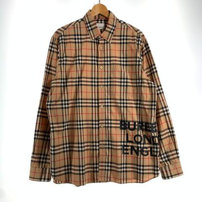 【中古品】【メンズ】 BURBERRY バーバリー 2019AW BOLD LOGO PRINT CHECKED COTTON LONG SLEEVE SHIRT ロングスリーブシャツ 長袖シャツ ノバチェック SIZE:M ※ロゴプリント剥がれ・使用感有 141-260807-io-22-fuzh 万代Net店