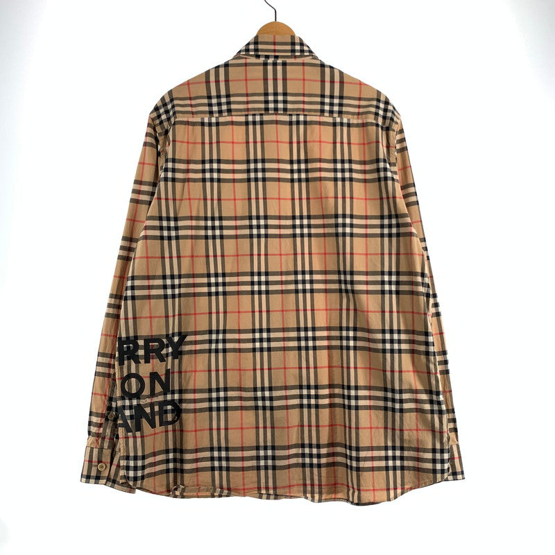 【中古品】【メンズ】 BURBERRY バーバリー 2019AW BOLD LOGO PRINT CHECKED COTTON LONG SLEEVE SHIRT ロングスリーブシャツ 長袖シャツ ノバチェック SIZE:M ※ロゴプリント剥がれ・使用感有 141-260807-io-22-fuzh 万代Net店