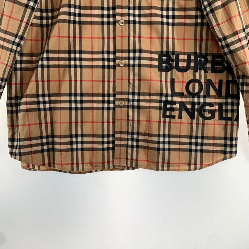 【中古品】【メンズ】 BURBERRY バーバリー 2019AW BOLD LOGO PRINT CHECKED COTTON LONG SLEEVE SHIRT ロングスリーブシャツ 長袖シャツ ノバチェック SIZE:M ※ロゴプリント剥がれ・使用感有 141-260807-io-22-fuzh 万代Net店