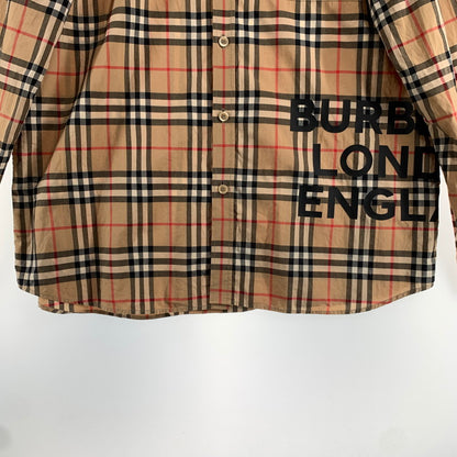【中古品】【メンズ】 BURBERRY バーバリー 2019AW BOLD LOGO PRINT CHECKED COTTON LONG SLEEVE SHIRT ロングスリーブシャツ 長袖シャツ ノバチェック SIZE:M ※ロゴプリント剥がれ・使用感有 141-260807-io-22-fuzh 万代Net店