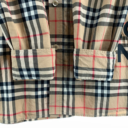 【中古品】【メンズ】 BURBERRY バーバリー 2019AW BOLD LOGO PRINT CHECKED COTTON LONG SLEEVE SHIRT ロングスリーブシャツ 長袖シャツ ノバチェック SIZE:M ※ロゴプリント剥がれ・使用感有 141-260807-io-22-fuzh 万代Net店
