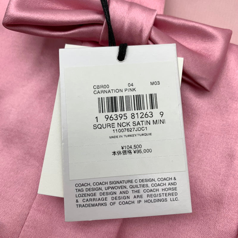 【中古品】【レディース】 COACH コーチ SQUARE NECK SATIN MINI DRESS ミニドレス ワンピ ワンピース PINK/SIZE:4 ※汚れ・ほつれ・使用感有 170-260909-io-08-fuzh カラー：ピンク 万代Net店
