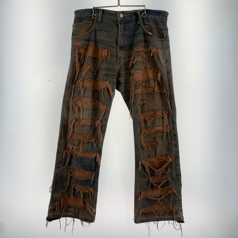 【中古品】【メンズ】 INNOCENCE イノセンス OVER DESTROY DENIM PANTS オーバーデストロイ デニムパンツ INDIGO.ORANGE SIZE:33 ダメージ加工 ※裾リペア・ダメージ・タグ切り取り跡有 153-260815-io-01-fuzh カラー：インディゴ/オレンジ 万代Net店