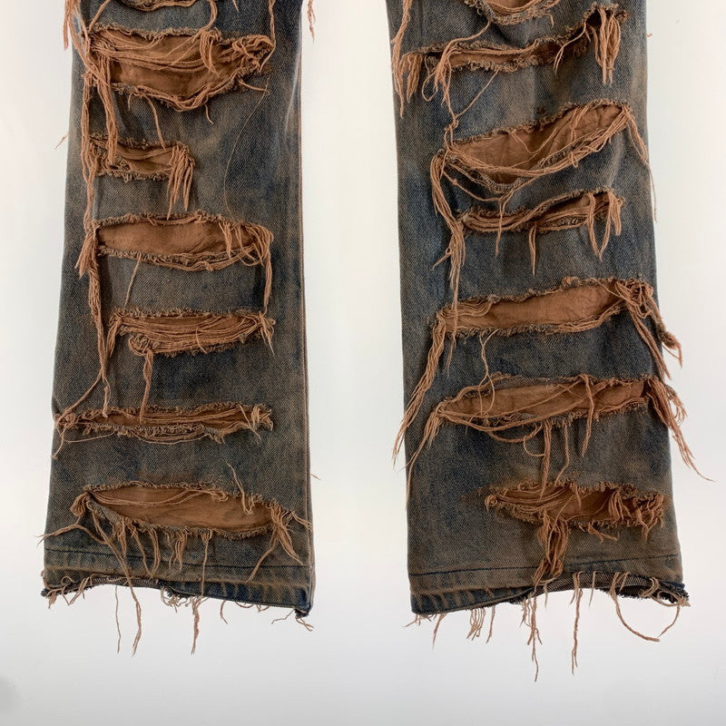 【中古品】【メンズ】 INNOCENCE イノセンス OVER DESTROY DENIM PANTS オーバーデストロイ デニムパンツ INDIGO.ORANGE SIZE:33 ダメージ加工 ※裾リペア・ダメージ・タグ切り取り跡有 153-260815-io-01-fuzh カラー：インディゴ/オレンジ 万代Net店