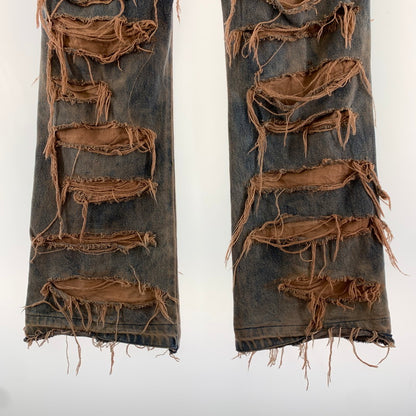 【中古品】【メンズ】 INNOCENCE イノセンス OVER DESTROY DENIM PANTS オーバーデストロイ デニムパンツ INDIGO.ORANGE SIZE:33 ダメージ加工 ※裾リペア・ダメージ・タグ切り取り跡有 153-260815-io-01-fuzh カラー：インディゴ/オレンジ 万代Net店