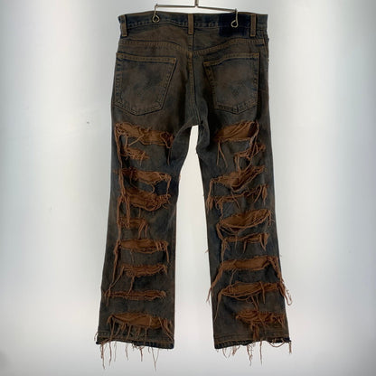 【中古品】【メンズ】 INNOCENCE イノセンス OVER DESTROY DENIM PANTS オーバーデストロイ デニムパンツ INDIGO.ORANGE SIZE:33 ダメージ加工 ※裾リペア・ダメージ・タグ切り取り跡有 153-260815-io-01-fuzh カラー：インディゴ/オレンジ 万代Net店