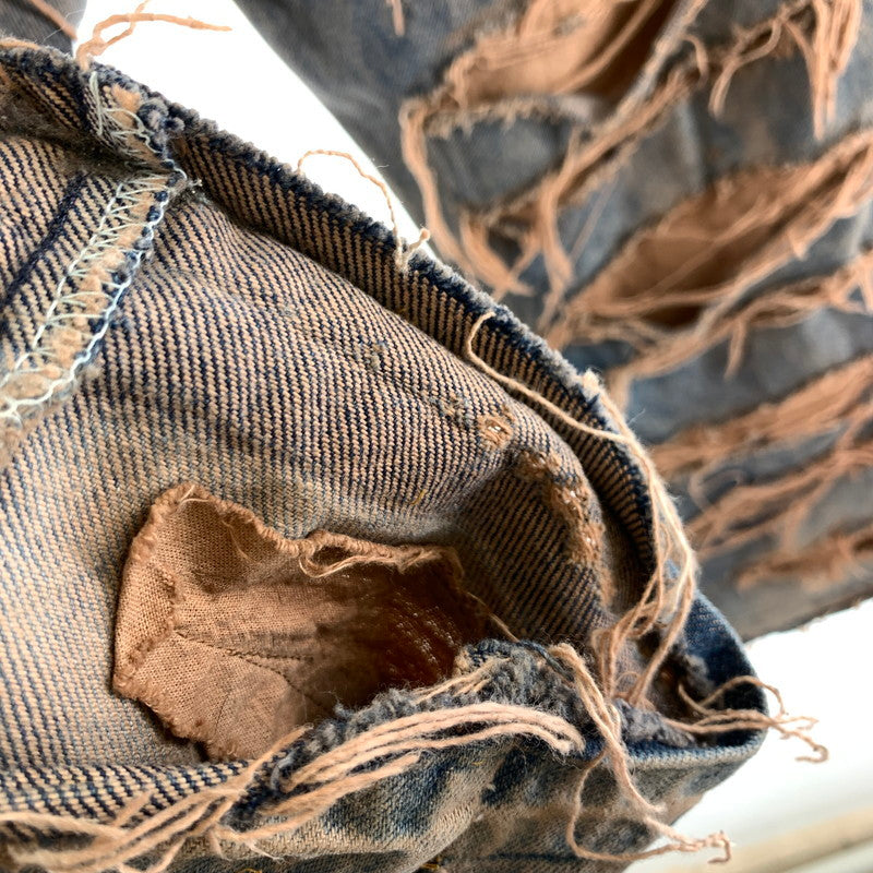 【中古品】【メンズ】 INNOCENCE イノセンス OVER DESTROY DENIM PANTS オーバーデストロイ デニムパンツ INDIGO.ORANGE SIZE:33 ダメージ加工 ※裾リペア・ダメージ・タグ切り取り跡有 153-260815-io-01-fuzh カラー：インディゴ/オレンジ 万代Net店