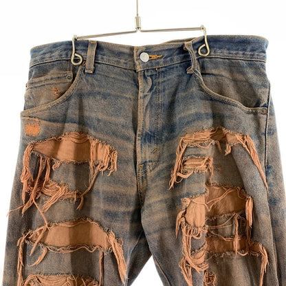 【中古品】【メンズ】 INNOCENCE イノセンス OVER DESTROY DENIM PANTS オーバーデストロイ デニムパンツ INDIGO.ORANGE SIZE:33 ダメージ加工 ※裾リペア・ダメージ・タグ切り取り跡有 153-260815-io-01-fuzh カラー：インディゴ/オレンジ 万代Net店