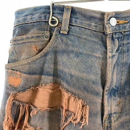 【中古品】【メンズ】 INNOCENCE イノセンス OVER DESTROY DENIM PANTS オーバーデストロイ デニムパンツ INDIGO.ORANGE SIZE:33 ダメージ加工 ※裾リペア・ダメージ・タグ切り取り跡有 153-260815-io-01-fuzh カラー：インディゴ/オレンジ 万代Net店