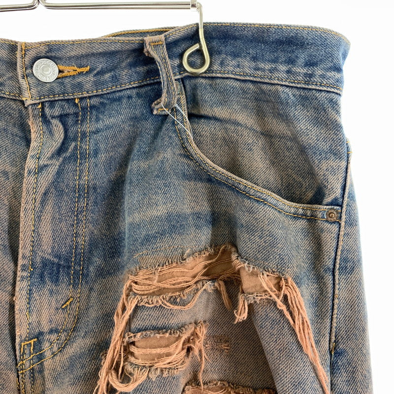 【中古品】【メンズ】 INNOCENCE イノセンス OVER DESTROY DENIM PANTS オーバーデストロイ デニムパンツ INDIGO.ORANGE SIZE:33 ダメージ加工 ※裾リペア・ダメージ・タグ切り取り跡有 153-260815-io-01-fuzh カラー：インディゴ/オレンジ 万代Net店