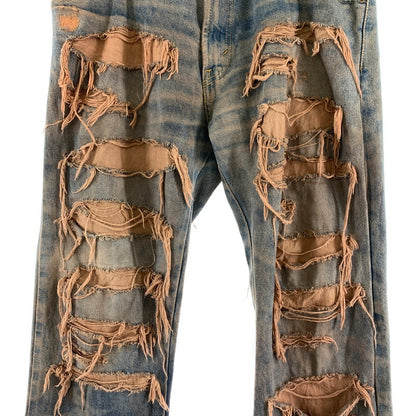 【中古品】【メンズ】 INNOCENCE イノセンス OVER DESTROY DENIM PANTS オーバーデストロイ デニムパンツ INDIGO.ORANGE SIZE:33 ダメージ加工 ※裾リペア・ダメージ・タグ切り取り跡有 153-260815-io-01-fuzh カラー：インディゴ/オレンジ 万代Net店