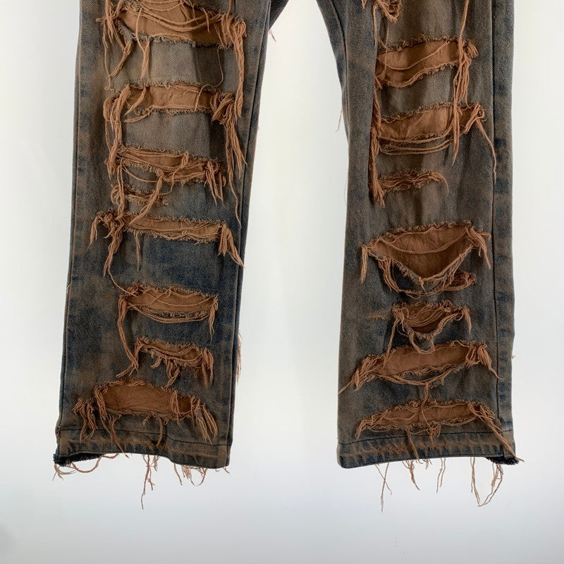 【中古品】【メンズ】 INNOCENCE イノセンス OVER DESTROY DENIM PANTS オーバーデストロイ デニムパンツ INDIGO.ORANGE SIZE:33 ダメージ加工 ※裾リペア・ダメージ・タグ切り取り跡有 153-260815-io-01-fuzh カラー：インディゴ/オレンジ 万代Net店