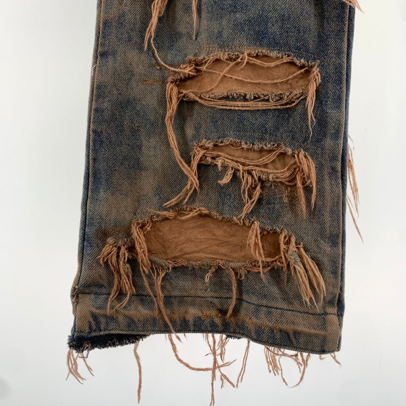 【中古品】【メンズ】 INNOCENCE イノセンス OVER DESTROY DENIM PANTS オーバーデストロイ デニムパンツ INDIGO.ORANGE SIZE:33 ダメージ加工 ※裾リペア・ダメージ・タグ切り取り跡有 153-260815-io-01-fuzh カラー：インディゴ/オレンジ 万代Net店