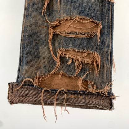 【中古品】【メンズ】 INNOCENCE イノセンス OVER DESTROY DENIM PANTS オーバーデストロイ デニムパンツ INDIGO.ORANGE SIZE:33 ダメージ加工 ※裾リペア・ダメージ・タグ切り取り跡有 153-260815-io-01-fuzh カラー：インディゴ/オレンジ 万代Net店