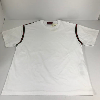 【中古品】【メンズ】 GUCCI グッチ 814958 XJG3D ウェブ ストライプ コットン ジャージー Tシャツ 半袖 トップス 古着 141-260812-mh-11-fuzh サイズ：L カラー：ホワイト 万代Net店