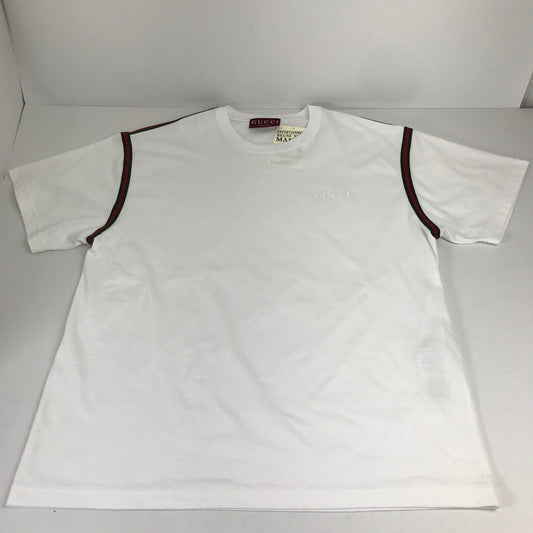【中古品】【メンズ】 GUCCI グッチ 814958 XJG3D ウェブ ストライプ コットン ジャージー Tシャツ 半袖 トップス 古着 141-260812-mh-11-fuzh サイズ：L カラー：ホワイト 万代Net店