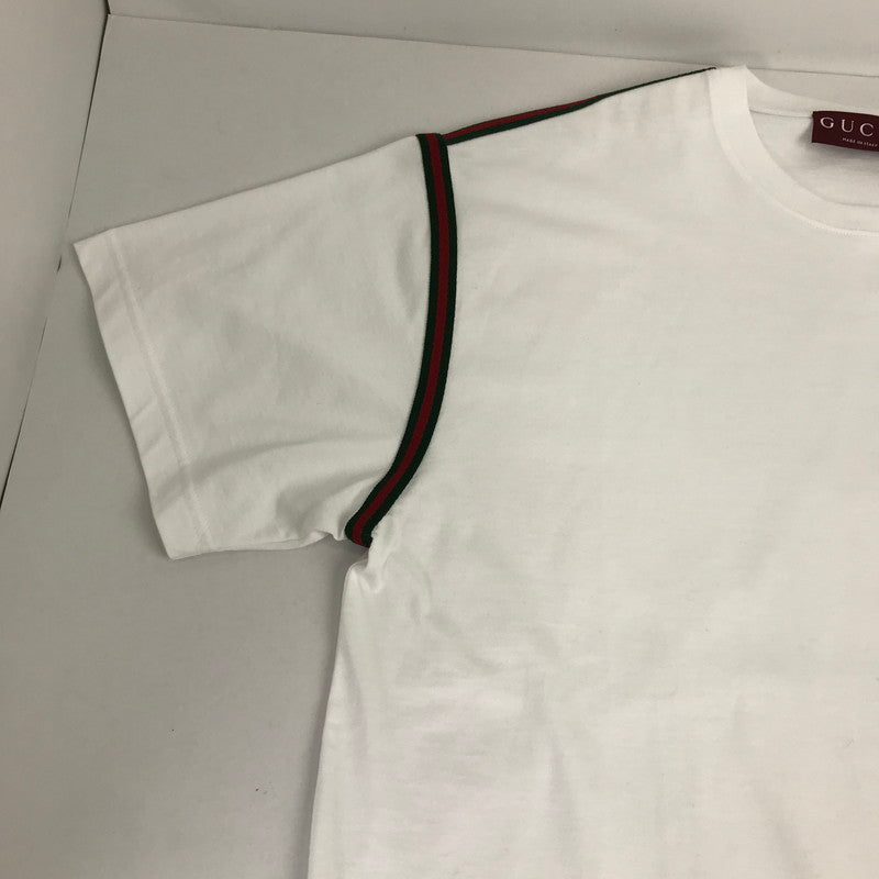 【中古品】【メンズ】 GUCCI グッチ 814958 XJG3D ウェブ ストライプ コットン ジャージー Tシャツ 半袖 トップス 古着 141-260812-mh-11-fuzh サイズ：L カラー：ホワイト 万代Net店