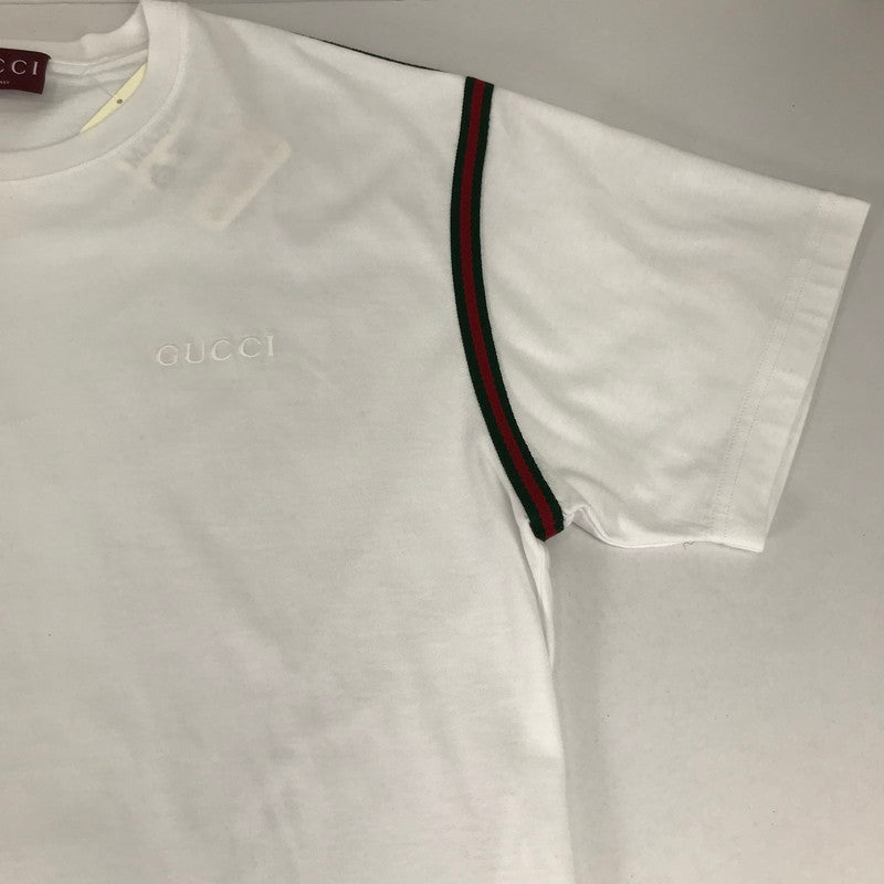 【中古品】【メンズ】 GUCCI グッチ 814958 XJG3D ウェブ ストライプ コットン ジャージー Tシャツ 半袖 トップス 古着 141-260812-mh-11-fuzh サイズ：L カラー：ホワイト 万代Net店