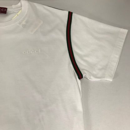 【中古品】【メンズ】 GUCCI グッチ 814958 XJG3D ウェブ ストライプ コットン ジャージー Tシャツ 半袖 トップス 古着 141-260812-mh-11-fuzh サイズ：L カラー：ホワイト 万代Net店