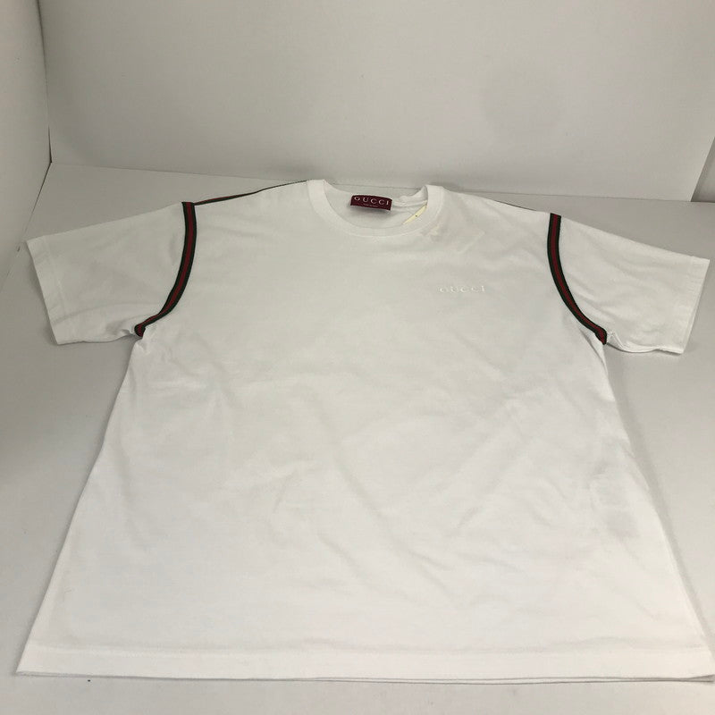 【中古品】【メンズ】 GUCCI グッチ 814958 XJG3D ウェブ ストライプ コットン ジャージー Tシャツ 半袖 トップス 古着 141-260812-mh-11-fuzh サイズ：L カラー：ホワイト 万代Net店