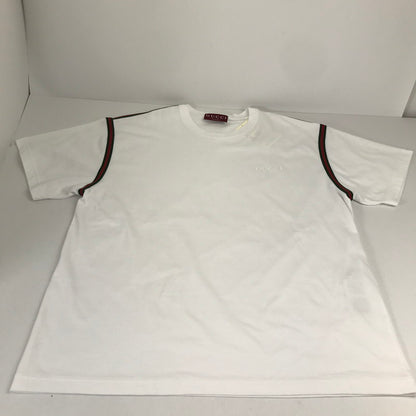 【中古品】【メンズ】 GUCCI グッチ 814958 XJG3D ウェブ ストライプ コットン ジャージー Tシャツ 半袖 トップス 古着 141-260812-mh-11-fuzh サイズ：L カラー：ホワイト 万代Net店