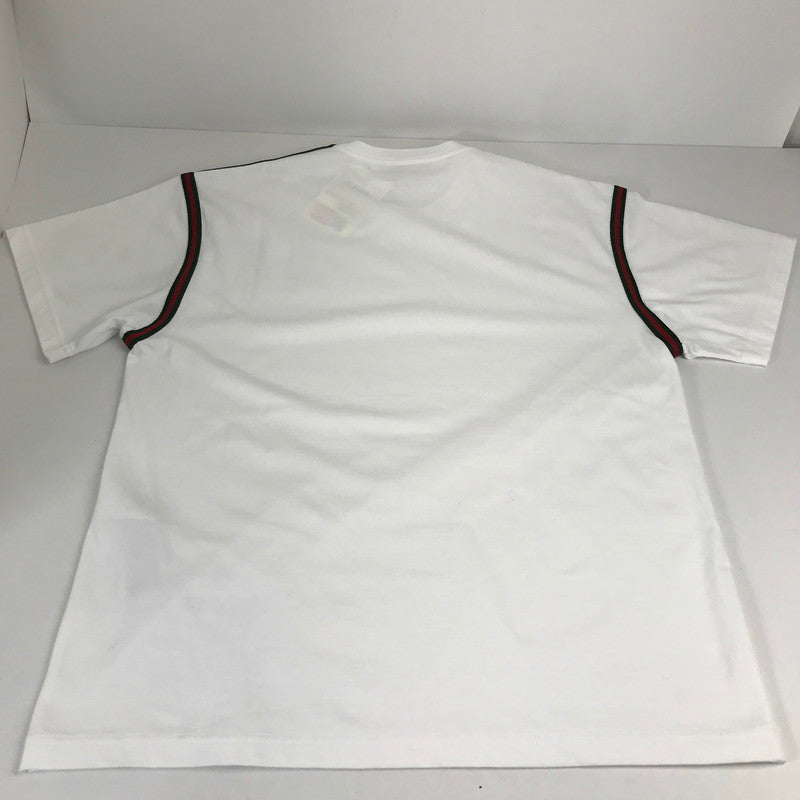 【中古品】【メンズ】 GUCCI グッチ 814958 XJG3D ウェブ ストライプ コットン ジャージー Tシャツ 半袖 トップス 古着 141-260812-mh-11-fuzh サイズ：L カラー：ホワイト 万代Net店