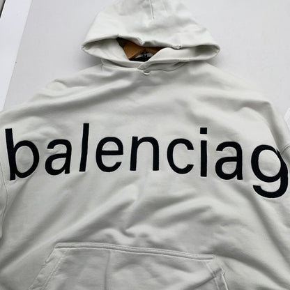 【中古品】【メンズ】 BALENCIAGA バレンシアガ JP57 2022 03437 PULL OVER PARKA プルオーバー パーカー フーディー WHITE SIZE:L　※汚れ・黄ばみ・使用感有 141-260812-io-17-fuzh カラー：ホワイト 万代Net店