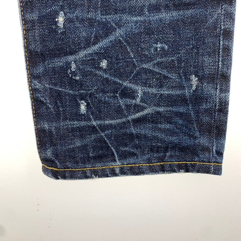 【中古品】【メンズ】 VANQUISH&FRAGMENT ヴァンキッシュ フラグメント MODEL THREE YEARS WASH WIDE STRAIGHT DENIM デニム パンツ ダメージ加工 ストーン ボトムス 古着 151-260813-mh-28-fuzh サイズ：32 カラー：インディゴ 万代Net店