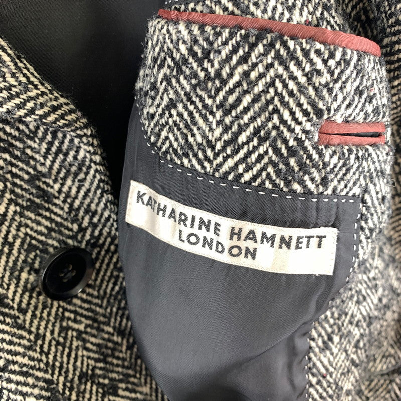 【中古品】【メンズ】 KATHARINE HAMNETT キャサリン・ハムネット チェスターコート ヘリンボーン柄/SIZE:AL ※シミ・汚れ・ほつれ有 141-260920-io-20-fuzh 万代Net店