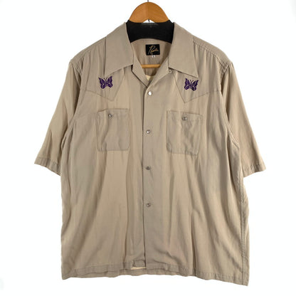【中古品】【メンズ】 NEEDLES ニードルス KP186 S S COWBOY ONE－UP SHIRT － R PE TWILL 半袖シャツ トップス ブランド 古着 140-260815-gm-49-fuzh サイズ：L カラー：ベージュ 万代Net店