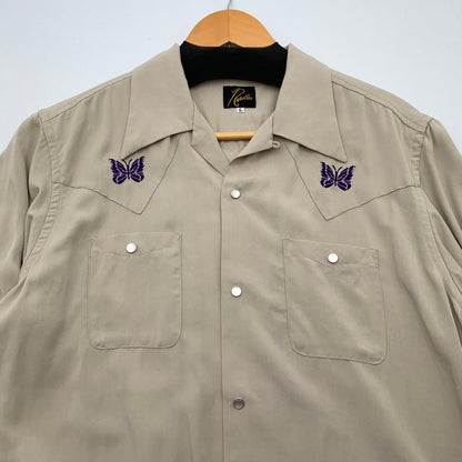 【中古品】【メンズ】 NEEDLES ニードルス KP186 S S COWBOY ONE－UP SHIRT － R PE TWILL 半袖シャツ トップス ブランド 古着 140-260815-gm-49-fuzh サイズ：L カラー：ベージュ 万代Net店