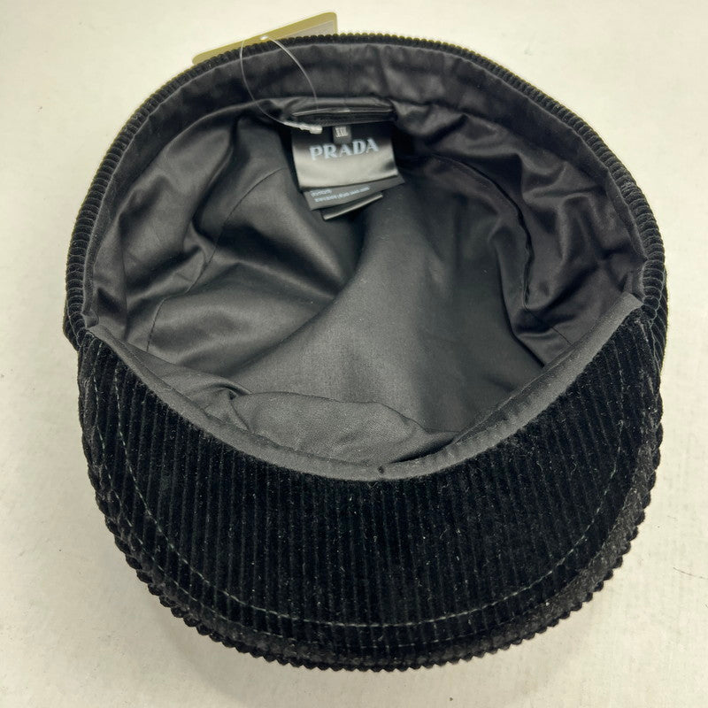 【中古品】【レディース】 PRADA プラダ 2HC475 コーデュロイ ニュースボーイキャップ BLACK SIZE:XXL 帽子 185-260818-io-01-fuzh サイズ：61cm カラー：ブラック 万代Net店