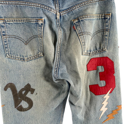 【中古品】【メンズ】 MINDSEEKER LEVIS 501 リメイクパッチデザインデニムパンツ ボトムス ブランド 古着 153-260815-gm-04-fuzh サイズ：W30 カラー：ブルー 万代Net店