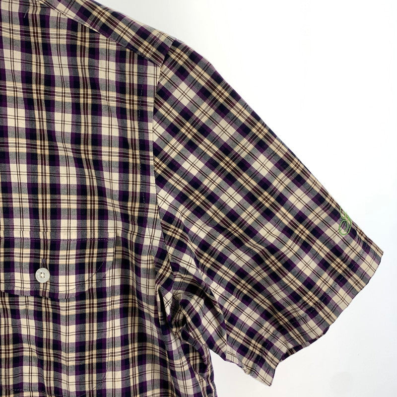 【中古品】【メンズ】 FAT エフエーティー FATYO3 刺繍ロゴ チェック柄 半袖シャツ 142-261020-vt-87-fuzh サイズ：TITCH（M） カラー：パープル 万代Net店