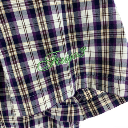 【中古品】【メンズ】 FAT エフエーティー FATYO3 刺繍ロゴ チェック柄 半袖シャツ 142-261020-vt-87-fuzh サイズ：TITCH（M） カラー：パープル 万代Net店