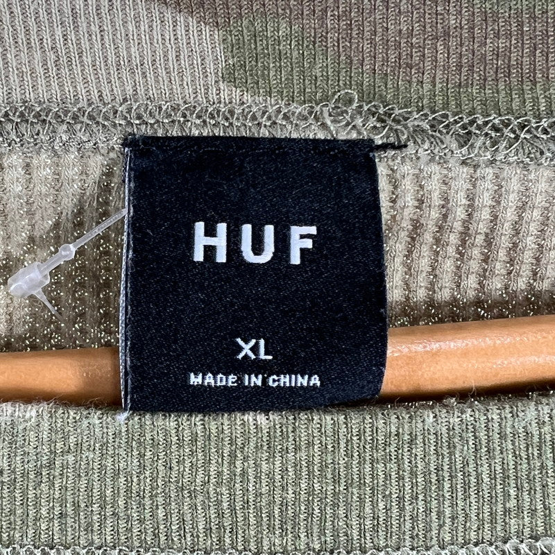 【中古品】【メンズ】 HUF ハフ ALL CAPS THERMAL S.S CREW オール キャップス サーマル ショートスリーブ クルー カモ柄 142-260818-ny-02-fuzh サイズ：XL カラー：グリーン 万代Net店