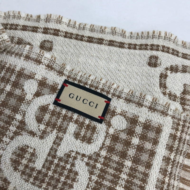 【中古品】【レディース】 GUCCI グッチ GG ウールジャカード スカーフ カラーBEIGE.BROWN ショール マフラー 183-260820-ky-10-fuzh 万代Net店