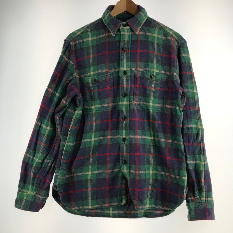 【中古品】【メンズ】 RALPH LAUREN ラルフローレン 80年代 ネルシャツ チェックシャツ グリーンチェック Sサイズ ※ボタン糸緩め・ほつれ・白い汚れあり 145-260830-io-40-fuzh 万代Net店
