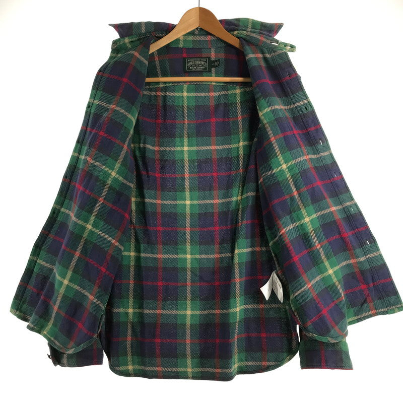 【中古品】【メンズ】 RALPH LAUREN ラルフローレン 80年代 ネルシャツ チェックシャツ グリーンチェック Sサイズ ※ボタン糸緩め・ほつれ・白い汚れあり 145-260830-io-40-fuzh 万代Net店