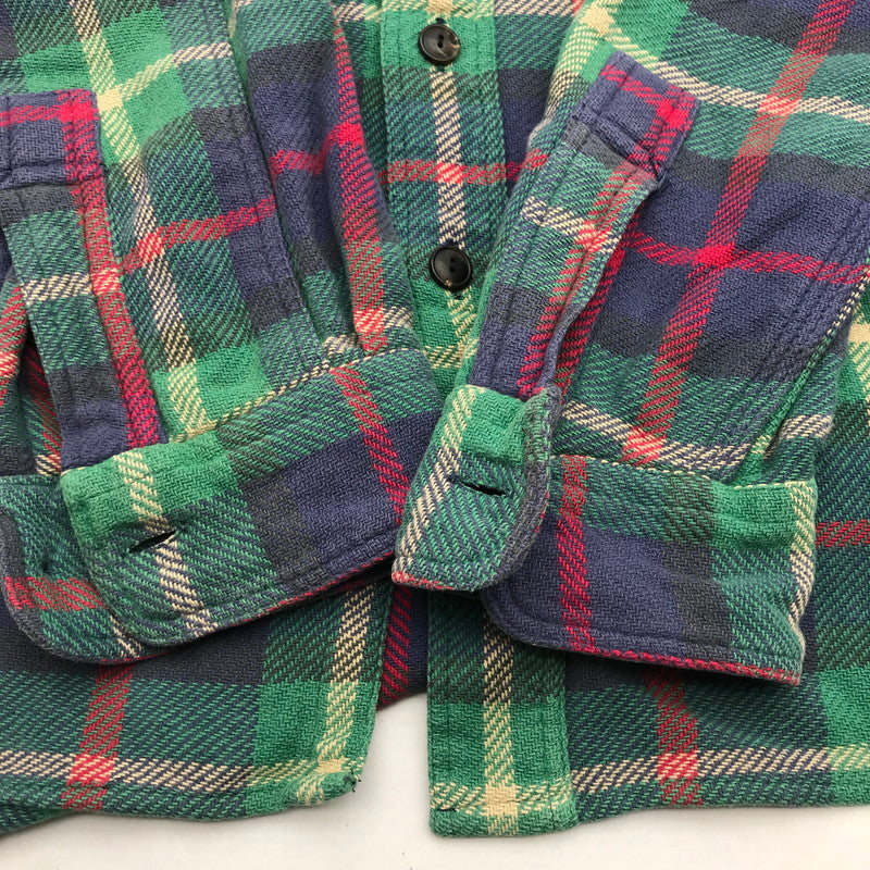【中古品】【メンズ】 RALPH LAUREN ラルフローレン 80年代 ネルシャツ チェックシャツ グリーンチェック Sサイズ ※ボタン糸緩め・ほつれ・白い汚れあり 145-260830-io-40-fuzh 万代Net店