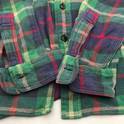 【中古品】【メンズ】 RALPH LAUREN ラルフローレン 80年代 ネルシャツ チェックシャツ グリーンチェック Sサイズ ※ボタン糸緩め・ほつれ・白い汚れあり 145-260830-io-40-fuzh 万代Net店