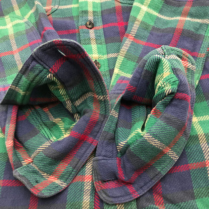 【中古品】【メンズ】 RALPH LAUREN ラルフローレン 80年代 ネルシャツ チェックシャツ グリーンチェック Sサイズ ※ボタン糸緩め・ほつれ・白い汚れあり 145-260830-io-40-fuzh 万代Net店